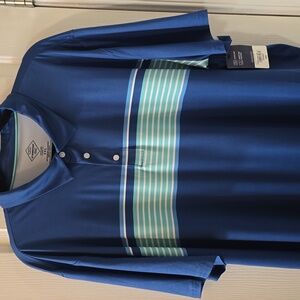 ST. JOHN'S BAY BRAND MEN'S BIG AND TALL BLUE & TEAL STRIPES POLO SHIRT SIZE XXL